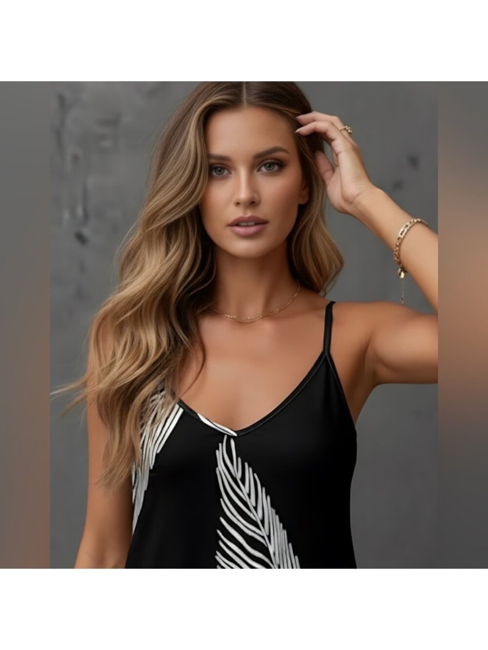 Boho Leaf Print Sleeveless Maxi Dress Black - Picture 3 of 9